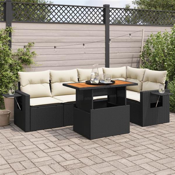 Grote foto vidaxl 6 delige loungeset met kussens poly rattan zwart tuin en terras tuinmeubelen