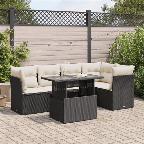 Grote foto vidaxl 6 delige loungeset met kussens poly rattan zwart tuin en terras tuinmeubelen