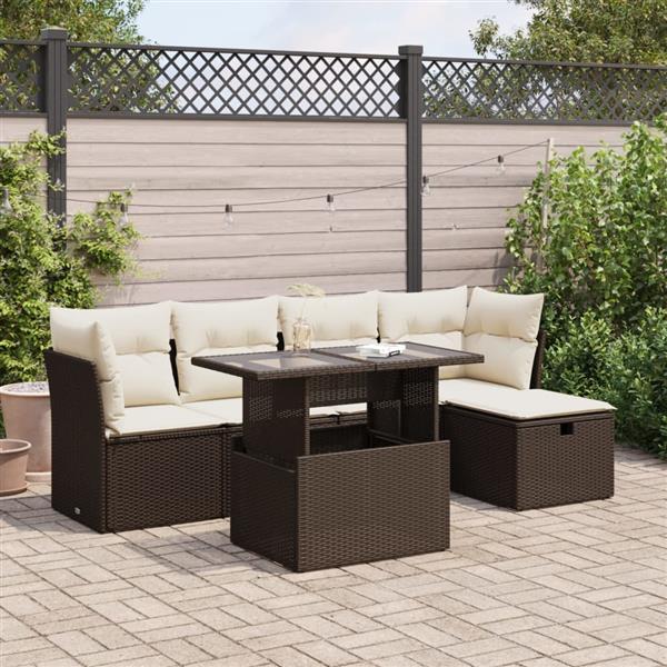 Grote foto vidaxl 6 delige loungeset met kussens poly rattan bruin tuin en terras tuinmeubelen