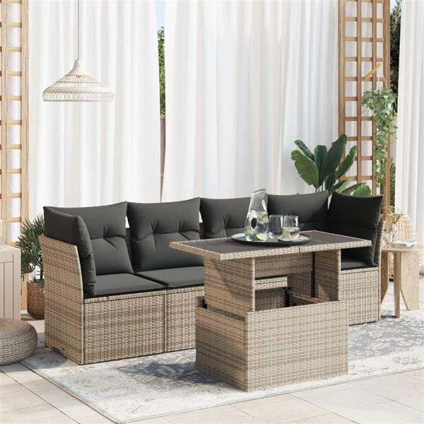 Grote foto vidaxl 5 delige loungeset met kussens poly rattan grijs tuin en terras tuinmeubelen