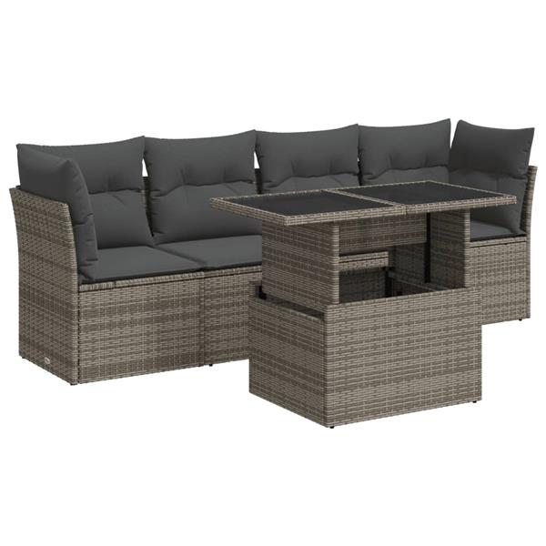 Grote foto vidaxl 5 delige loungeset met kussens poly rattan grijs tuin en terras tuinmeubelen