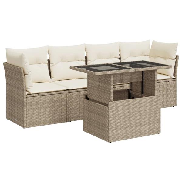 Grote foto vidaxl 5 delige loungeset met kussens poly rattan beige tuin en terras tuinmeubelen