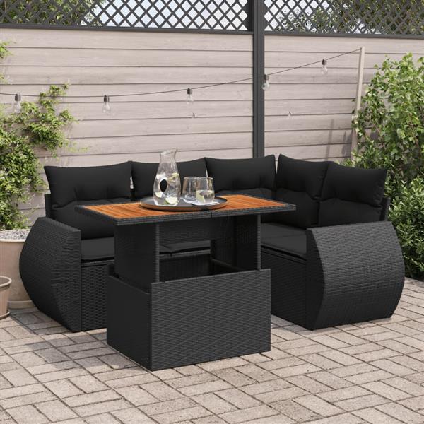 Grote foto vidaxl 5 delige loungeset met kussens poly rattan zwart tuin en terras tuinmeubelen