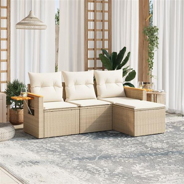 Grote foto vidaxl 4 delige loungeset met kussens poly rattan beige tuin en terras tuinmeubelen