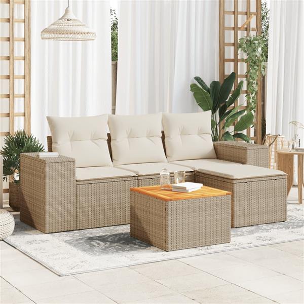 Grote foto vidaxl 5 delige loungeset met kussens poly rattan beige tuin en terras tuinmeubelen