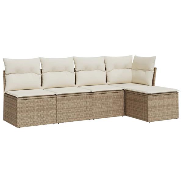 Grote foto vidaxl 5 delige loungeset met kussens poly rattan beige tuin en terras tuinmeubelen