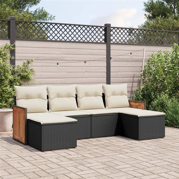 Grote foto vidaxl 6 delige loungeset met kussens poly rattan zwart tuin en terras tuinmeubelen