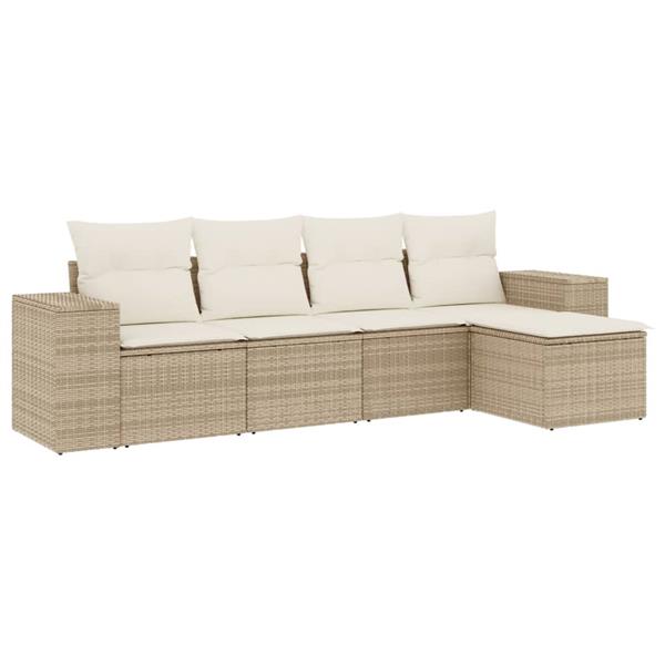 Grote foto vidaxl 5 delige loungeset met kussens poly rattan beige tuin en terras tuinmeubelen