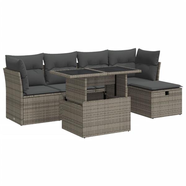 Grote foto vidaxl 6 delige loungeset met kussens poly rattan grijs tuin en terras tuinmeubelen