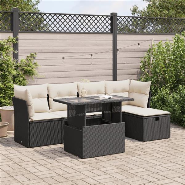 Grote foto vidaxl 6 delige loungeset met kussens poly rattan zwart tuin en terras tuinmeubelen