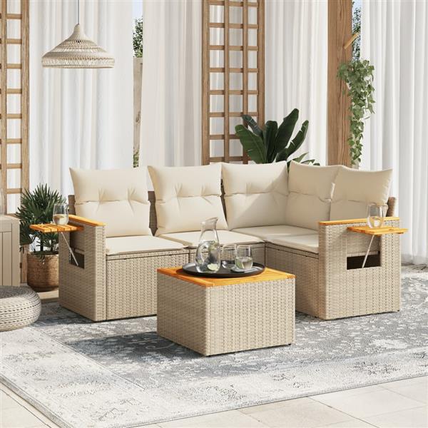 Grote foto vidaxl 5 delige loungeset met kussens poly rattan beige tuin en terras tuinmeubelen