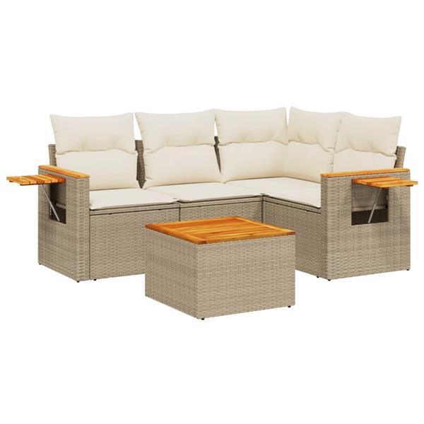 Grote foto vidaxl 5 delige loungeset met kussens poly rattan beige tuin en terras tuinmeubelen