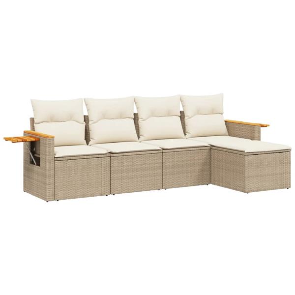 Grote foto vidaxl 5 delige loungeset met kussens poly rattan beige tuin en terras tuinmeubelen