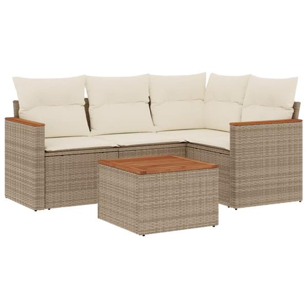 Grote foto vidaxl 5 delige loungeset met kussens poly rattan beige tuin en terras tuinmeubelen