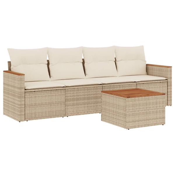 Grote foto vidaxl 5 delige loungeset met kussens poly rattan beige tuin en terras tuinmeubelen