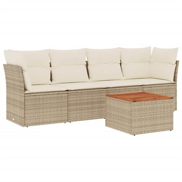 Grote foto vidaxl 5 delige loungeset met kussens poly rattan beige tuin en terras tuinmeubelen