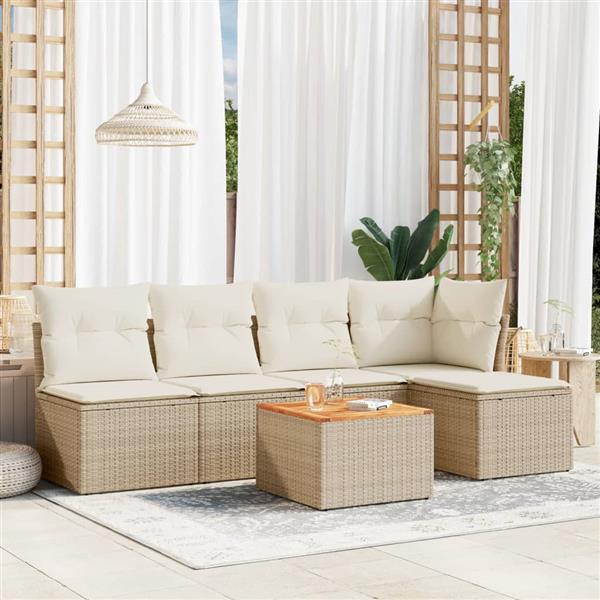 Grote foto vidaxl 6 delige loungeset met kussens poly rattan beige tuin en terras tuinmeubelen