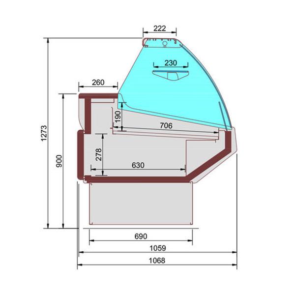 Grote foto statische vitrinetoonbank met opslag gebogen glas witte voorkant diamond cmn25 s3 diversen overige diversen