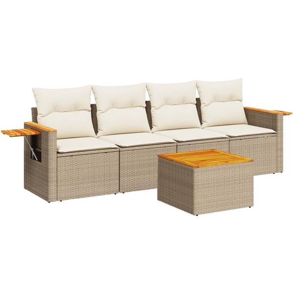 Grote foto vidaxl 5 delige loungeset met kussens poly rattan beige tuin en terras tuinmeubelen