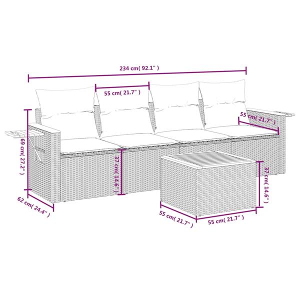 Grote foto vidaxl 5 delige loungeset met kussens poly rattan beige tuin en terras tuinmeubelen