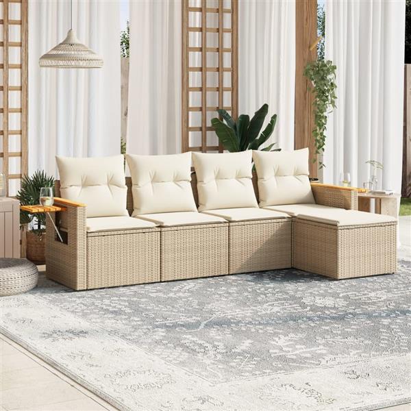 Grote foto vidaxl 5 delige loungeset met kussens poly rattan beige tuin en terras tuinmeubelen