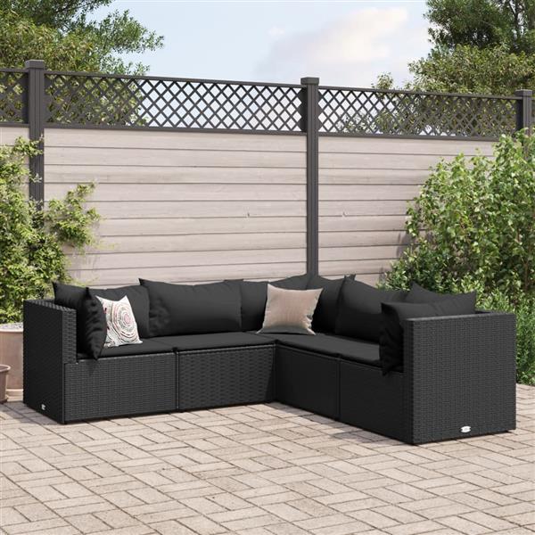 Grote foto vidaxl 5 delige loungeset met kussens poly rattan zwart tuin en terras tuinmeubelen