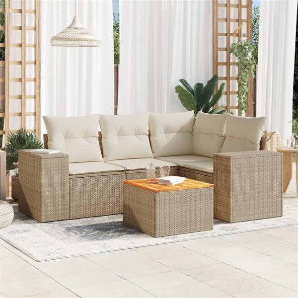 Grote foto vidaxl 5 delige loungeset met kussens poly rattan beige tuin en terras tuinmeubelen