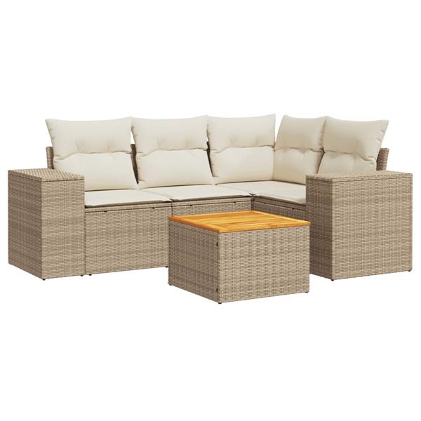 Grote foto vidaxl 5 delige loungeset met kussens poly rattan beige tuin en terras tuinmeubelen