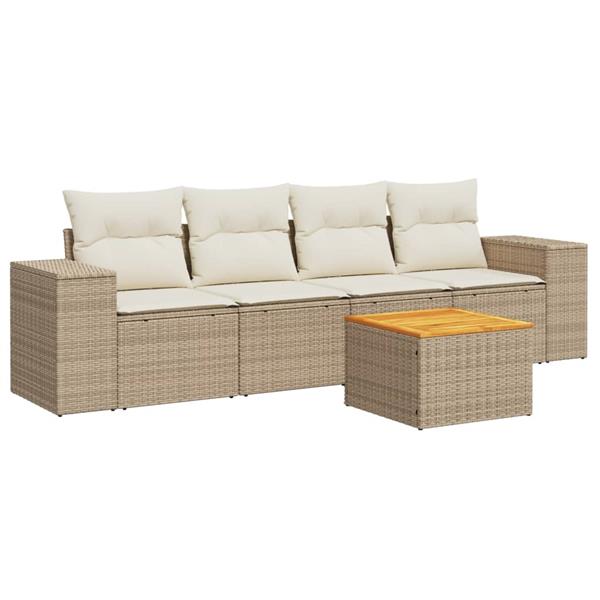 Grote foto vidaxl 5 delige loungeset met kussens poly rattan beige tuin en terras tuinmeubelen