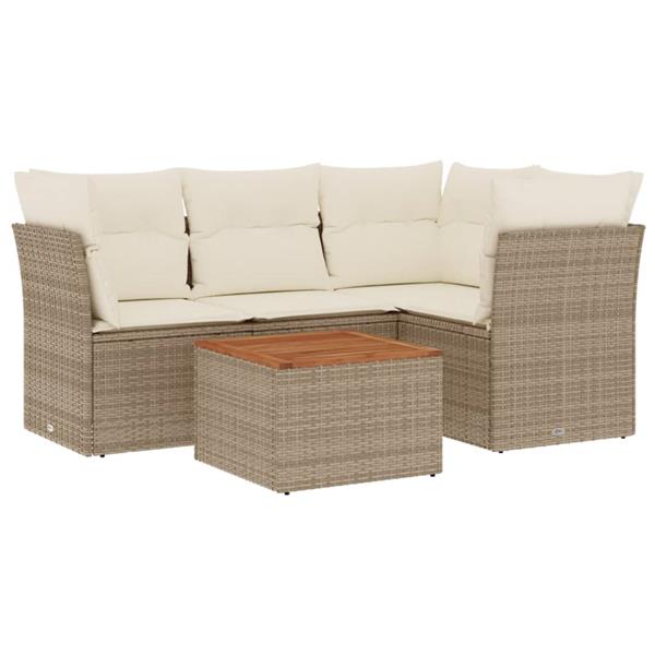 Grote foto vidaxl 5 delige loungeset met kussens poly rattan beige tuin en terras tuinmeubelen