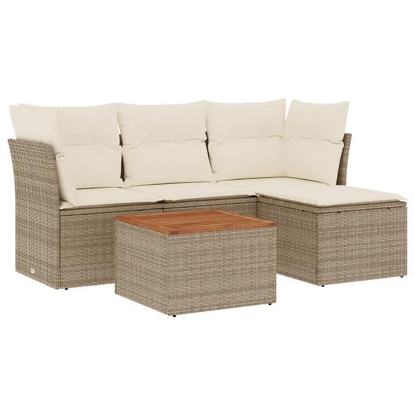 Grote foto vidaxl 5 delige loungeset met kussens poly rattan beige tuin en terras tuinmeubelen