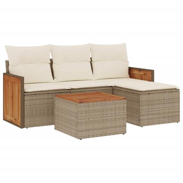 Grote foto vidaxl 5 delige loungeset met kussens poly rattan beige tuin en terras tuinmeubelen