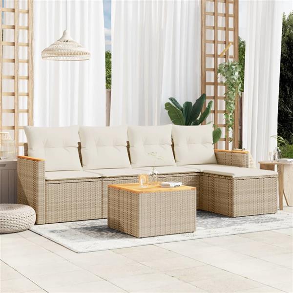 Grote foto vidaxl 6 delige loungeset met kussens poly rattan beige tuin en terras tuinmeubelen