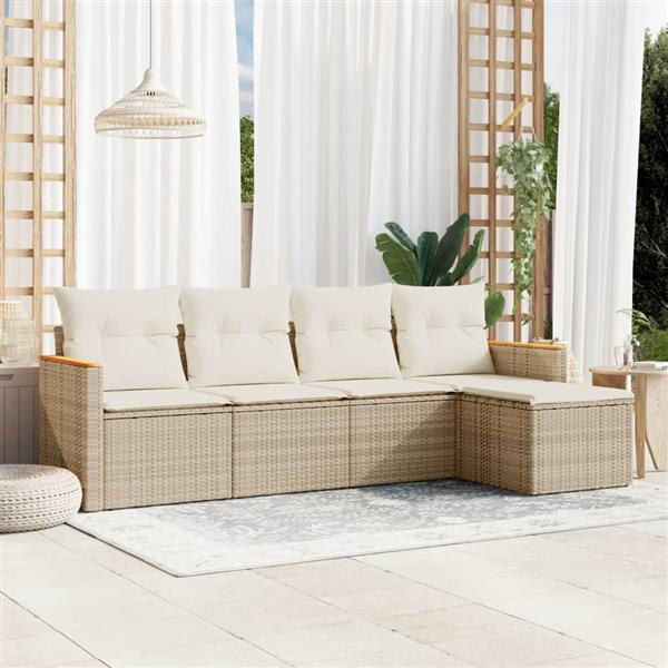 Grote foto vidaxl 5 delige loungeset met kussens poly rattan beige tuin en terras tuinmeubelen