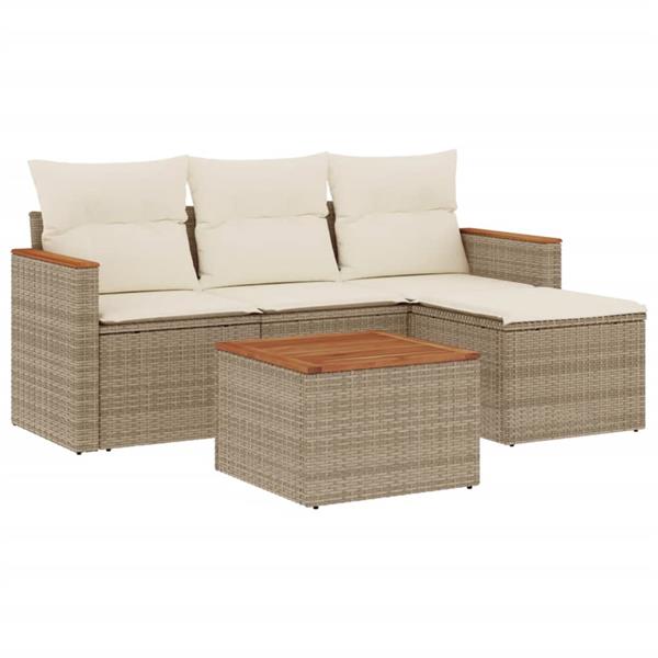 Grote foto vidaxl 5 delige loungeset met kussens poly rattan beige tuin en terras tuinmeubelen