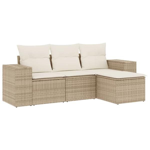 Grote foto vidaxl 4 delige loungeset met kussens poly rattan beige tuin en terras tuinmeubelen