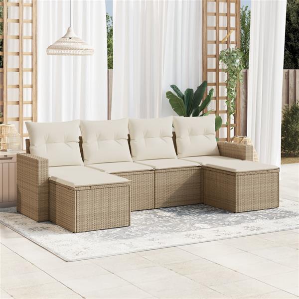 Grote foto vidaxl 6 delige loungeset met kussens poly rattan beige tuin en terras tuinmeubelen