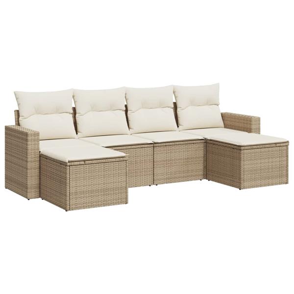 Grote foto vidaxl 6 delige loungeset met kussens poly rattan beige tuin en terras tuinmeubelen