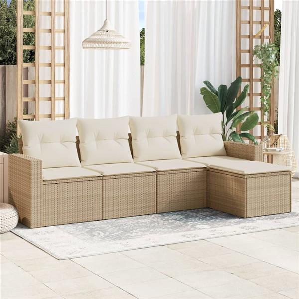 Grote foto vidaxl 5 delige loungeset met kussens poly rattan beige tuin en terras tuinmeubelen