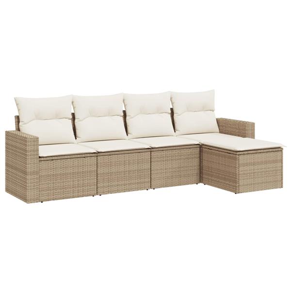 Grote foto vidaxl 5 delige loungeset met kussens poly rattan beige tuin en terras tuinmeubelen