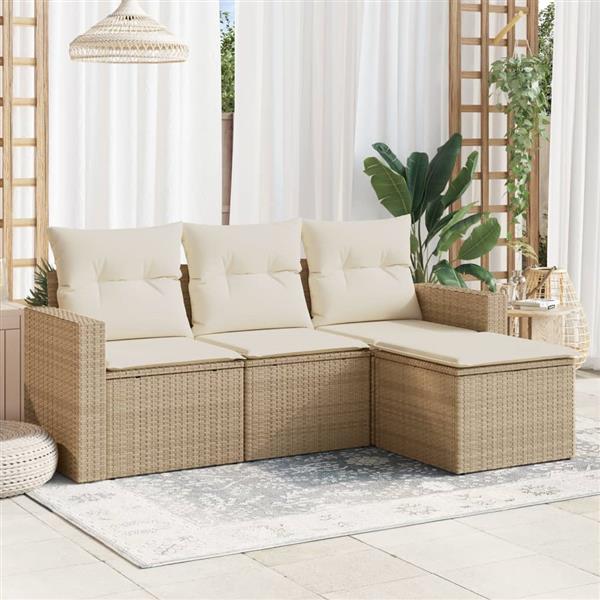 Grote foto vidaxl 4 delige loungeset met kussens poly rattan beige tuin en terras tuinmeubelen