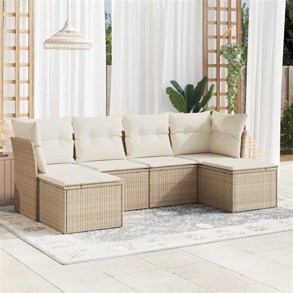 Grote foto vidaxl 6 delige loungeset met kussens poly rattan beige tuin en terras tuinmeubelen