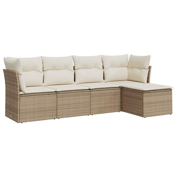 Grote foto vidaxl 5 delige loungeset met kussens poly rattan beige tuin en terras tuinmeubelen