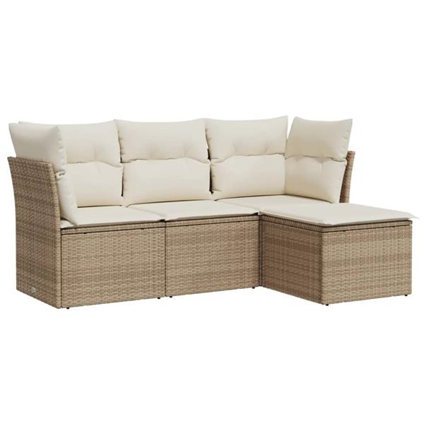 Grote foto vidaxl 4 delige loungeset met kussens poly rattan beige tuin en terras tuinmeubelen