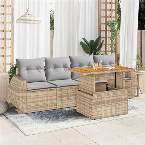 Grote foto vidaxl 5 delige loungeset met kussens poly rattan beige tuin en terras tuinmeubelen