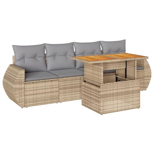 Grote foto vidaxl 5 delige loungeset met kussens poly rattan beige tuin en terras tuinmeubelen