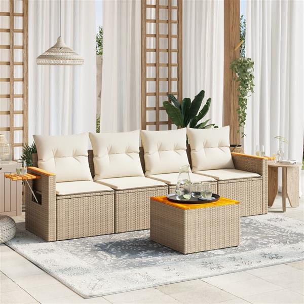 Grote foto vidaxl 5 delige loungeset met kussens poly rattan beige tuin en terras tuinmeubelen