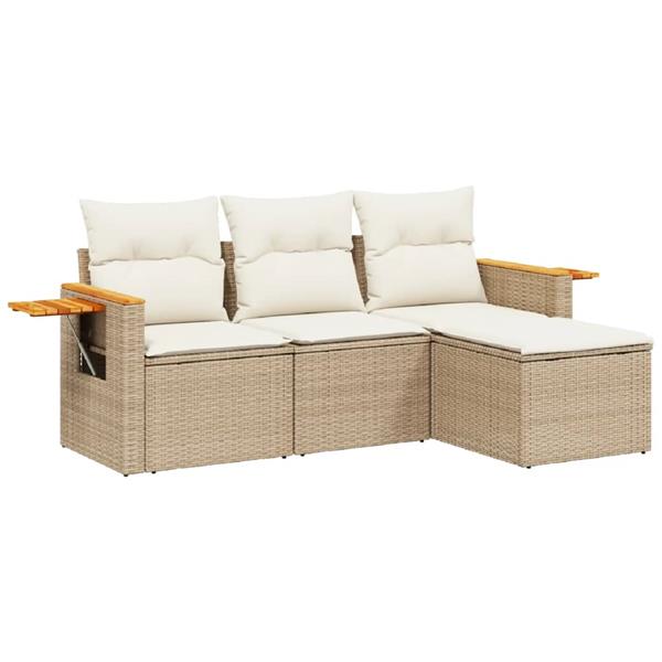 Grote foto vidaxl 4 delige loungeset met kussens poly rattan beige tuin en terras tuinmeubelen