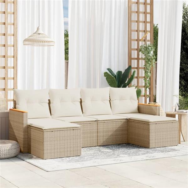 Grote foto vidaxl 6 delige loungeset met kussens poly rattan beige tuin en terras tuinmeubelen