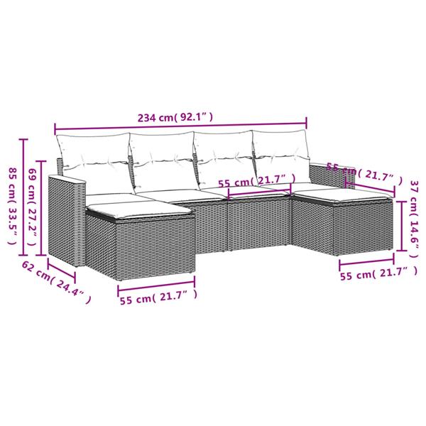 Grote foto vidaxl 6 delige loungeset met kussens poly rattan beige tuin en terras tuinmeubelen